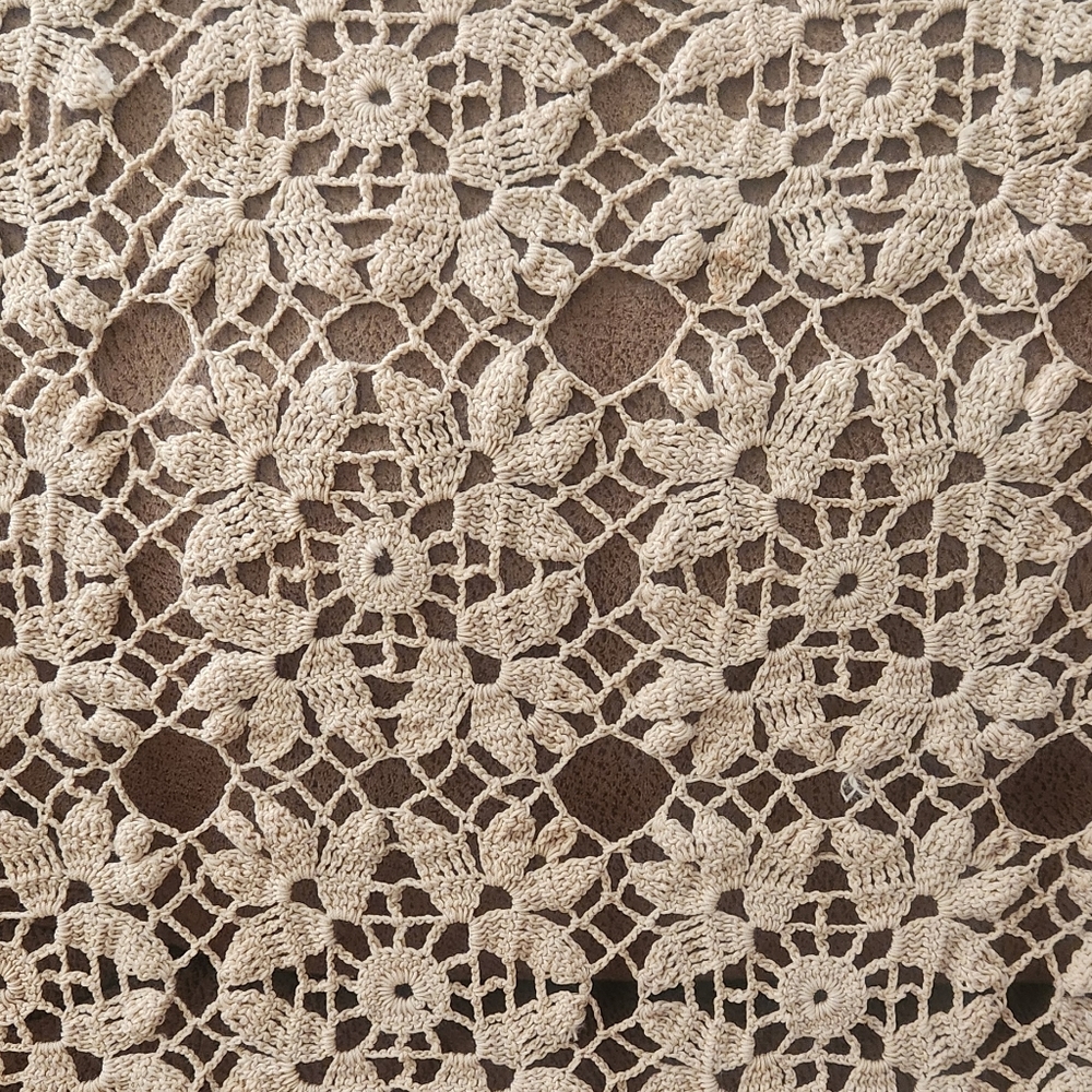 Victorian Knit Lace Cotton Tablecloth Vintage Granny Square Bed Cover